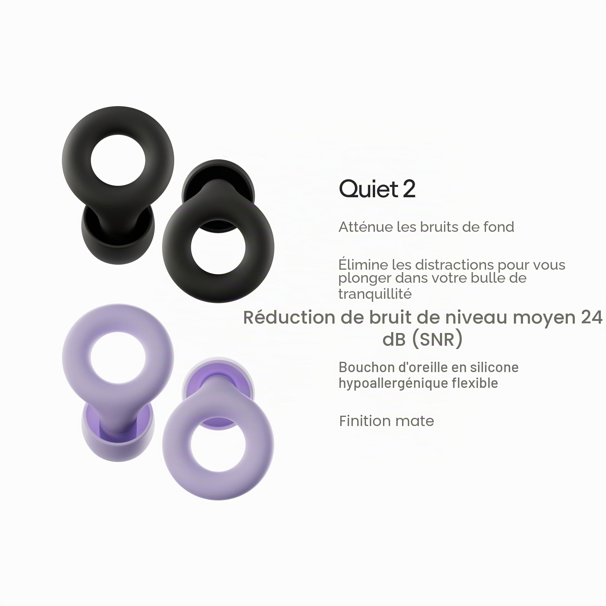 Loop Earplugs, coffret Quiet (lot de deux) – 2x Loop Quiet 2 | Bouchons d’oreille souples et réutilisables pour le sommeil, la concentration, les voyages et la sensibilité au bruit | Taille ajustable,
