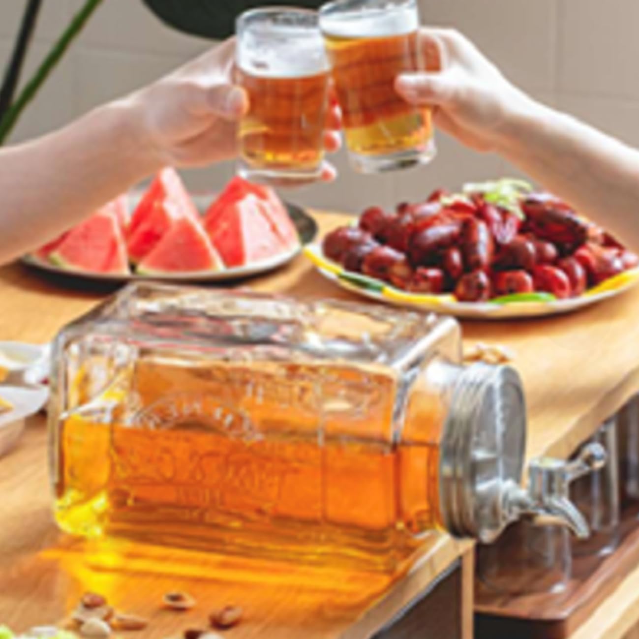 Juego de 2 Dispensador de Bebidas con Grifo 3 L, Recipiente Transparente de Cristal, Botella Bebidas de Vidrio con Tapa y Cierre Giratorio - JUANIO-