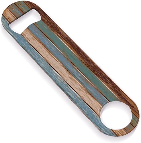 Abrebotellas de acero inoxidable, abridor de botellas plano, duradero para el hogar, cocina, bar, restaurante, fiesta, 7 pulgadas (grano de madera