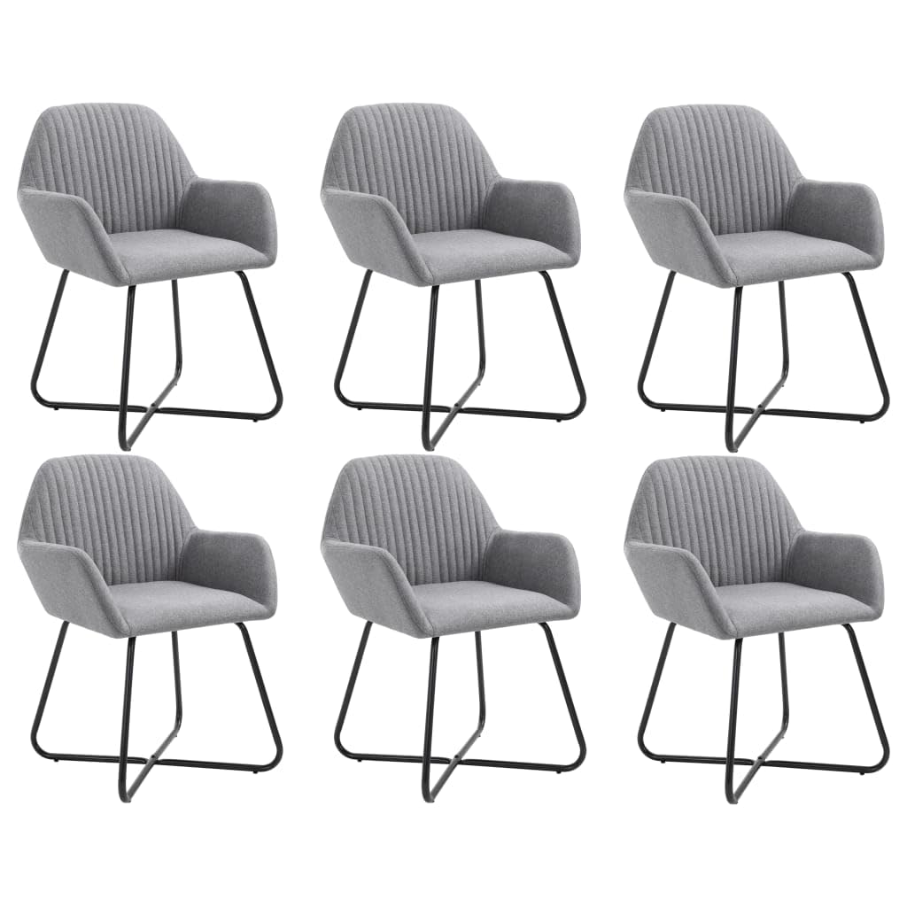 Krzesła do jadalni zestaw 6 szt. jasnoszary materiał z podłokietnikami i oparciem, nowoczesne wyściełane, do jadalni, salonu, kuchni, stabilne, ergonomiczne, 61 x 61 x 84 cm