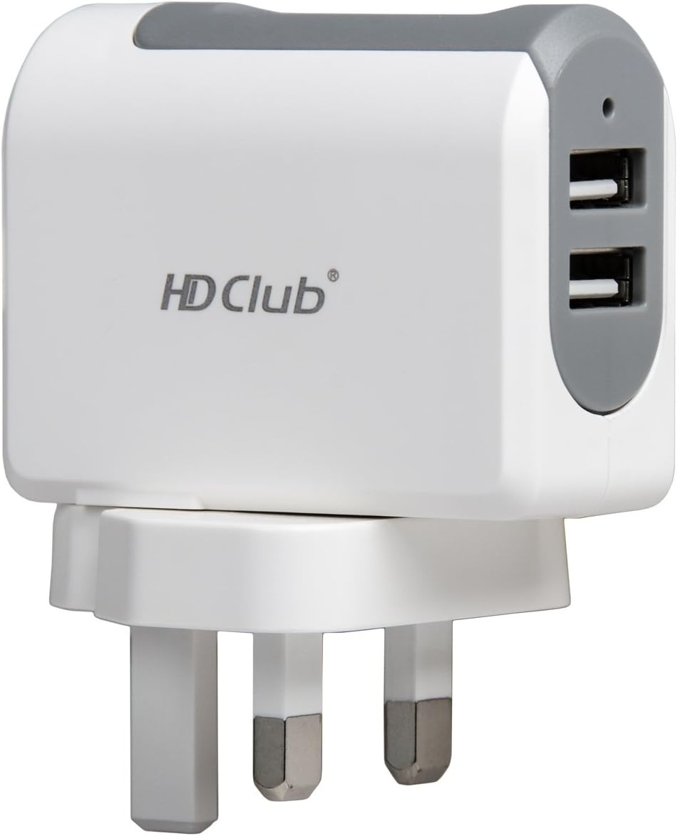 HDClub Dual USB Wall Charger 17W Travel Adapter 2-Port for iPhone 7 / 6S / 6 Plus, iPad, Samsung Galaxy, Nexus, HTC, Motorola, LG and Tablet - White