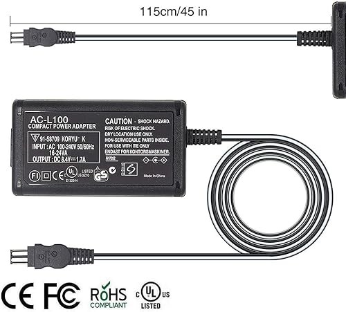 Miniatura 2 de AC-L100 Adaptador de fuente de alimentación de CA compatible con Sony Handycam Camcorder Cable de carga, compatible con Sony Hi8 DCR TRV128 TRV103