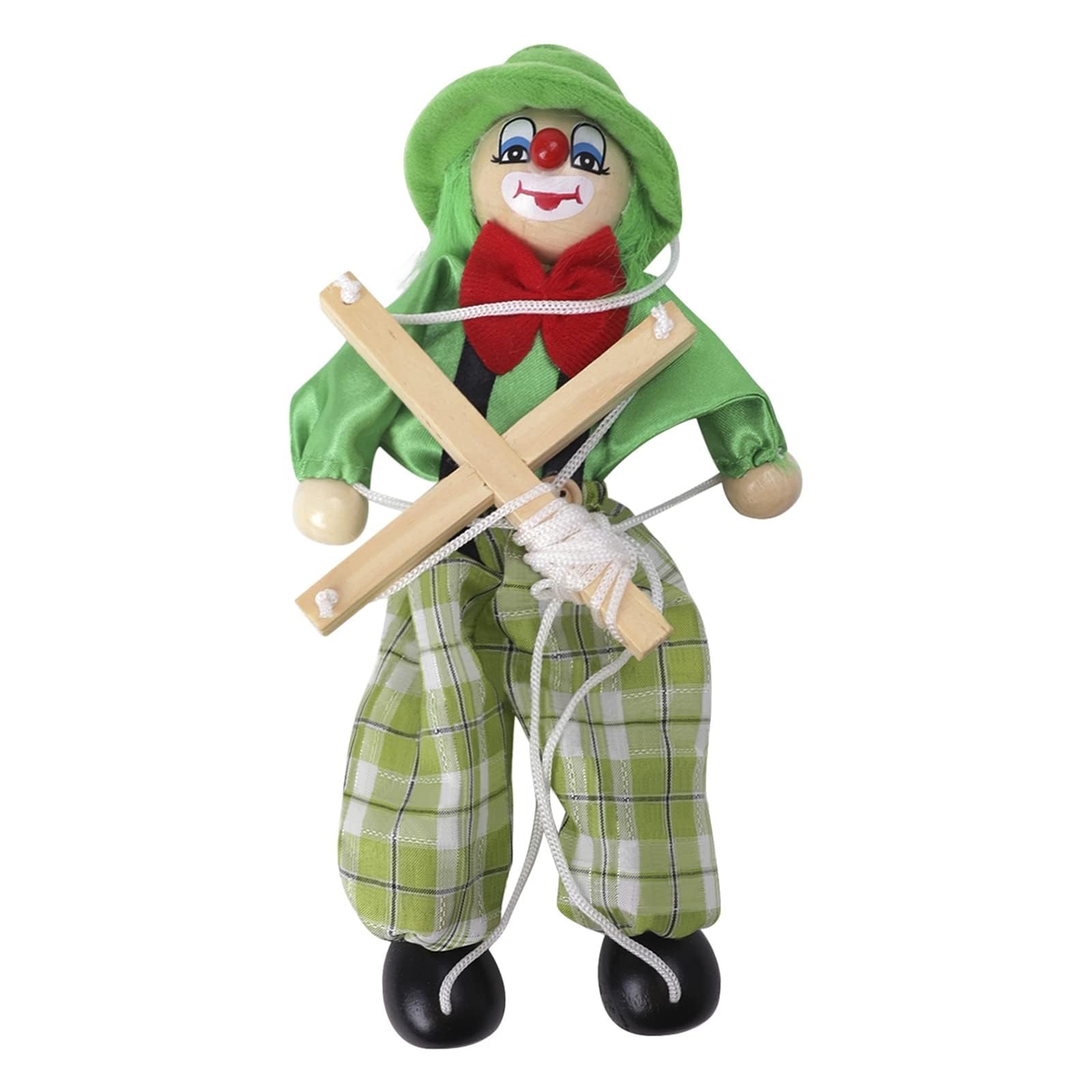 THE WHITE SHOP Fun Wooden Clown Marionette Pull String Puppet Vintage Toy for Family Men Women Pretend Play Puppetry Party(GREEN)