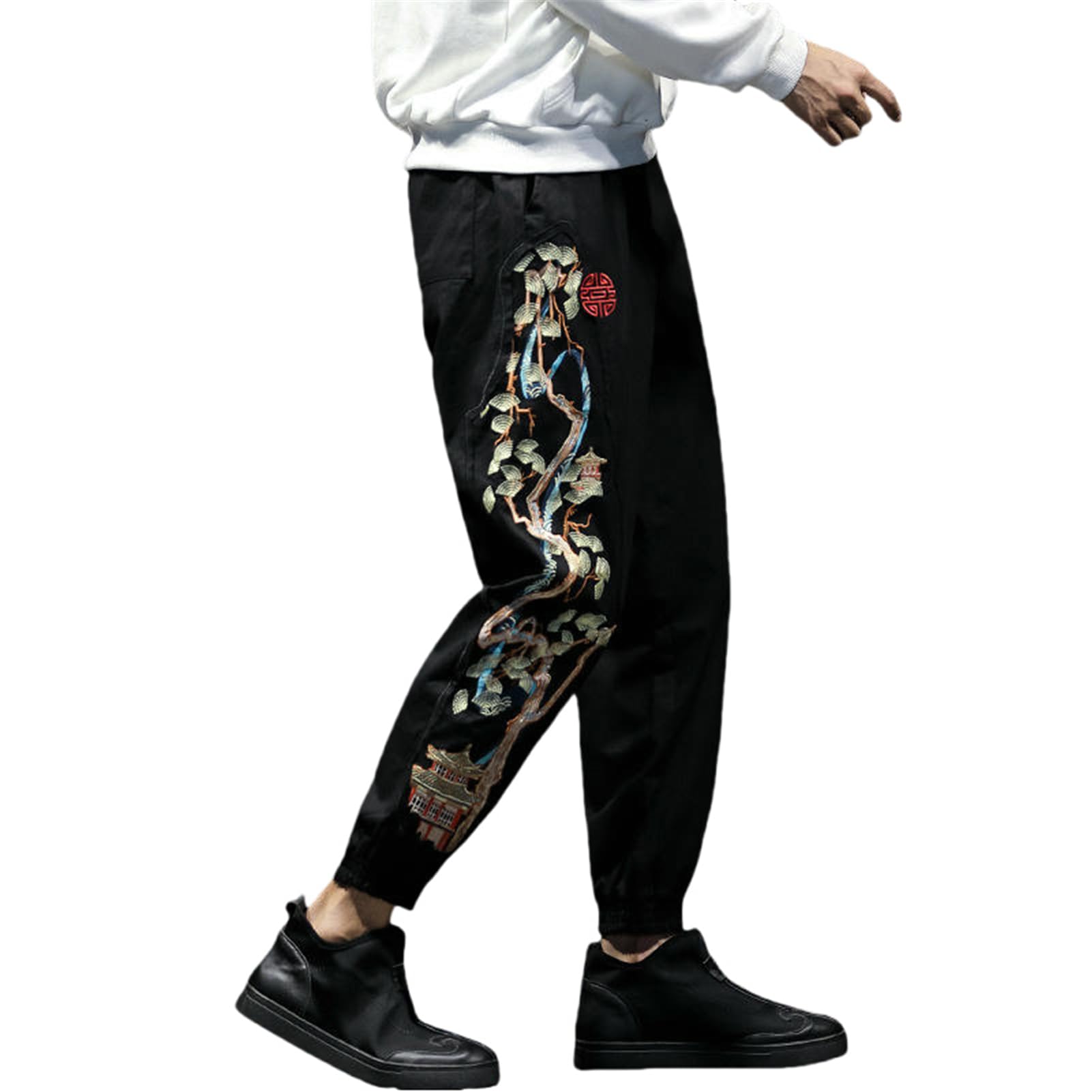Pantaloni lunghi casual allentati alla moda nazionali da uomo in stile cinese applique ricamo primavera estate