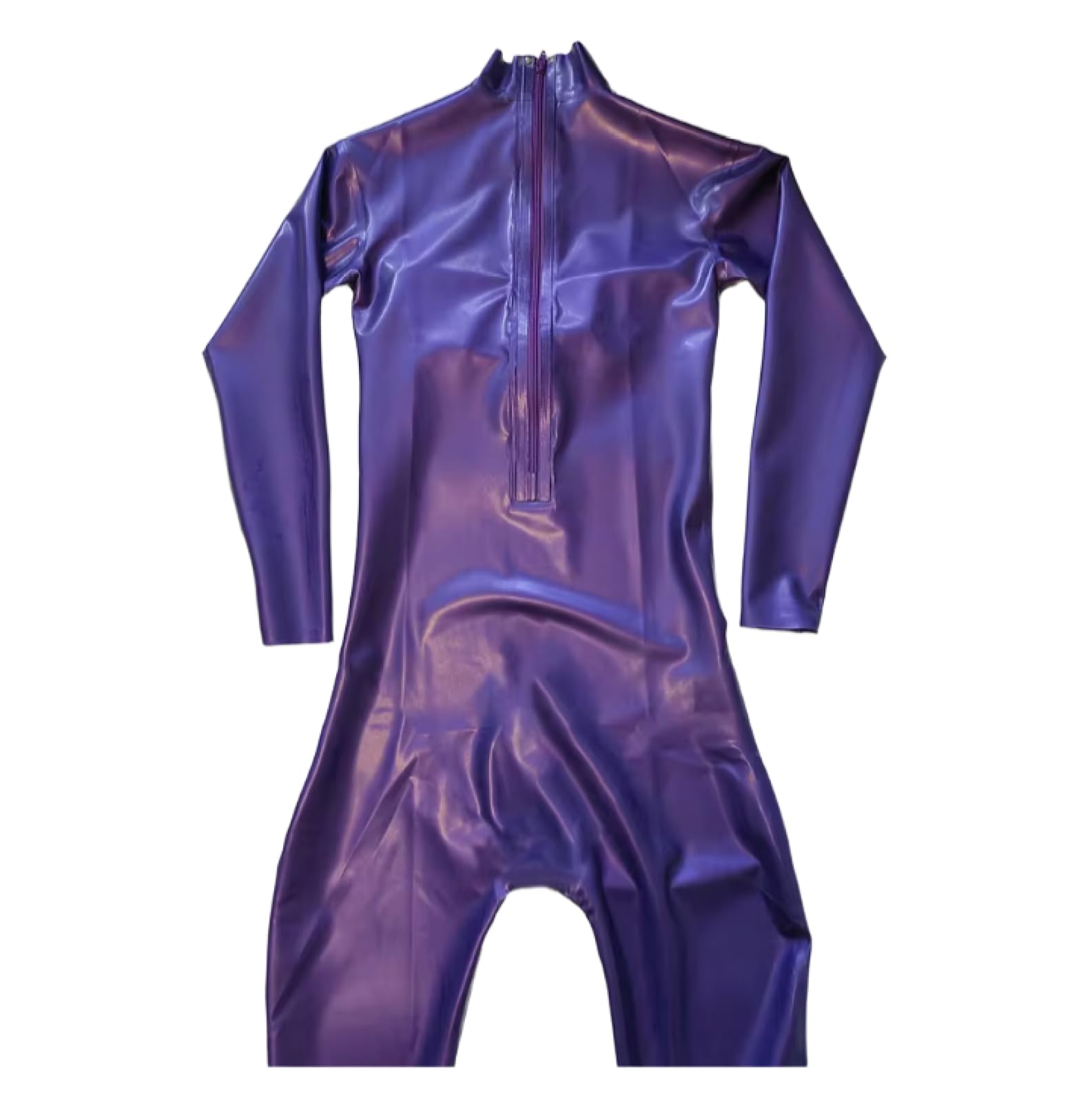 Combinaison en latex violet métallisé pour fétiche faite à la main