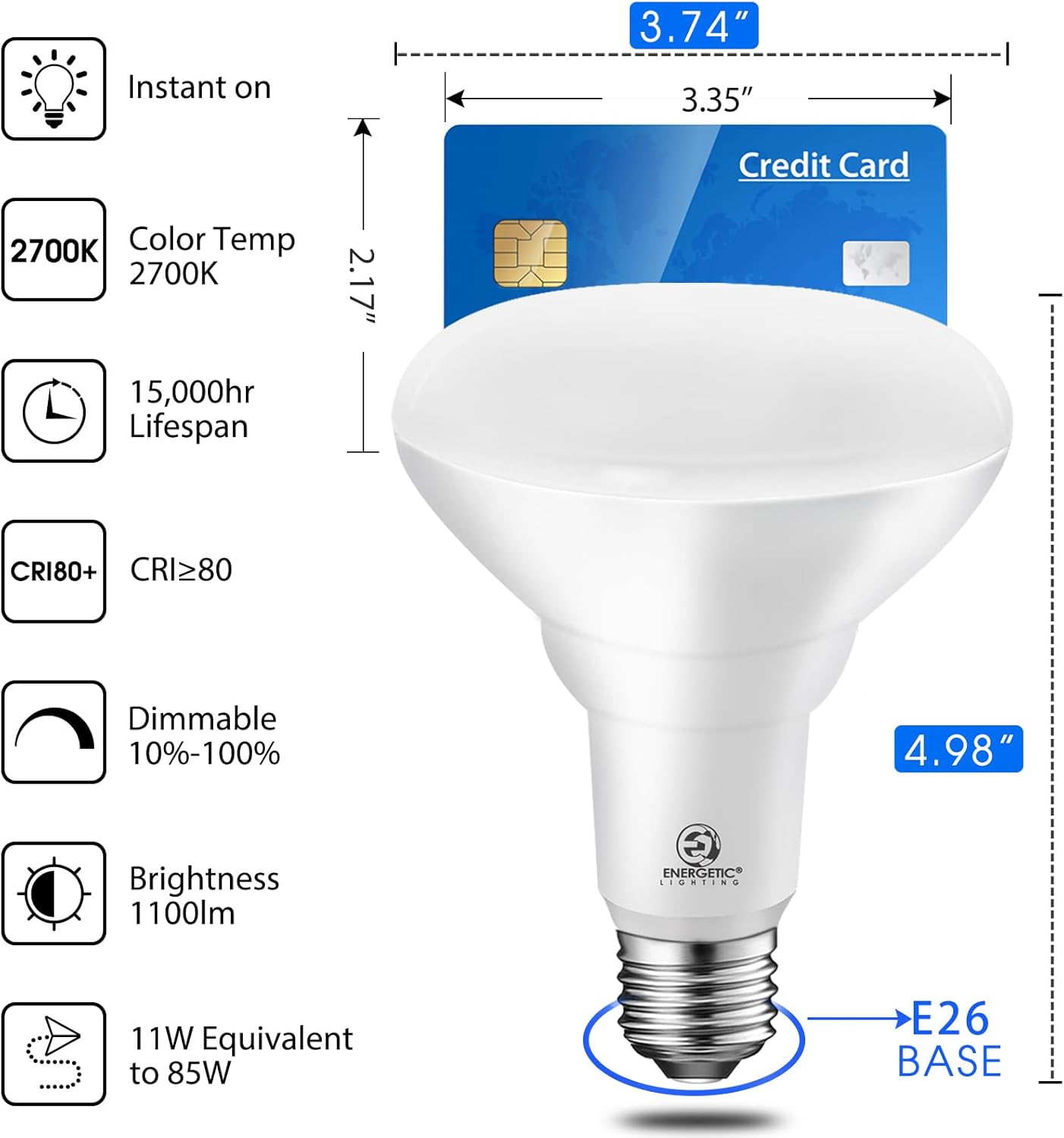 Energetic 6 Pack BR30 LED Light Bulbs,Indoor Flood Lights 1100LM, 11W(85W Equivalent),Dimmable,Soft White 2700K,E26 Standard Base, Recessed Can Light Bulbs for Home, UL Listed