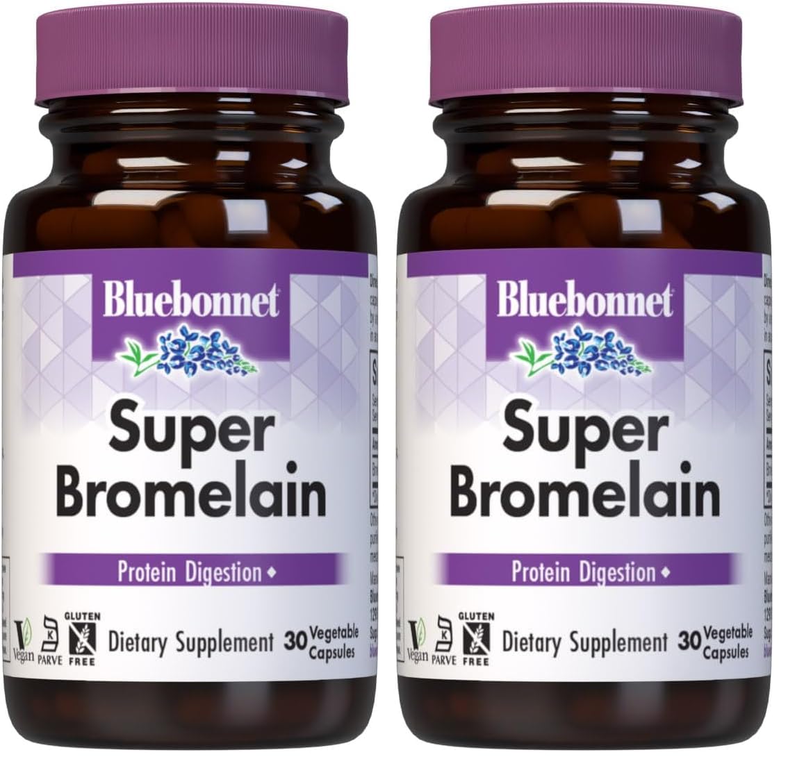 BlueBonnet Nutrition Super Bromelain 500 mg, 30 Vegetable Capsules Pineapple 30 Count (Pack of 2)