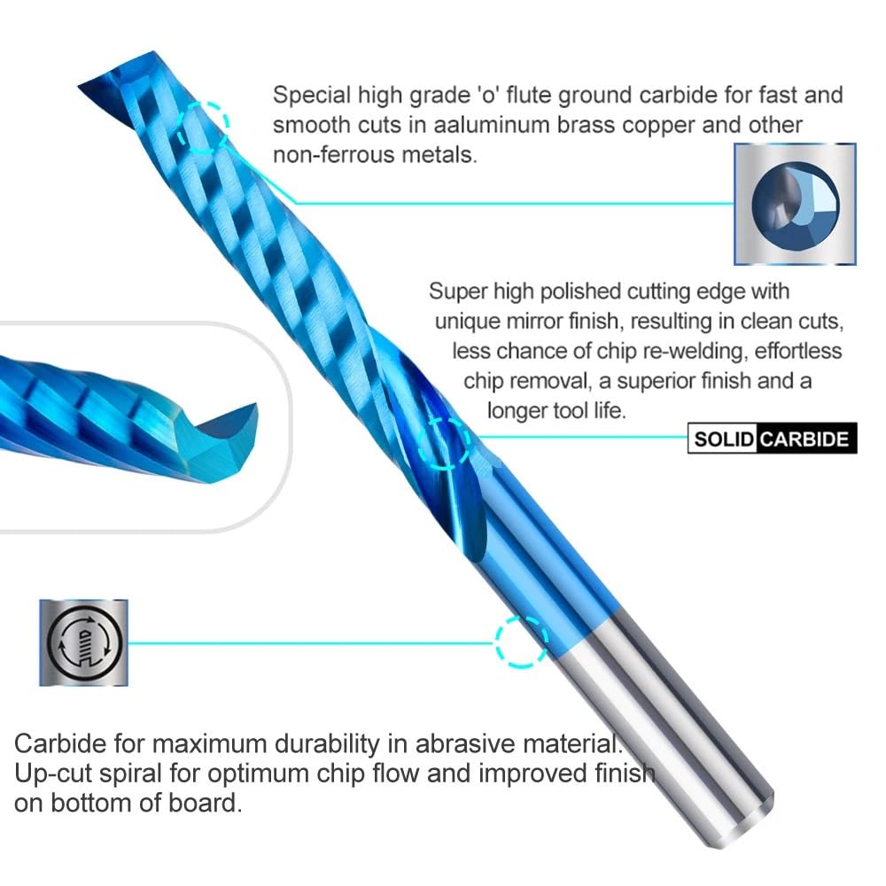 Set 5 Frese CNC A Taglio Discendente Singolo Flauto 3.175-6mm Per Legno – NCSign