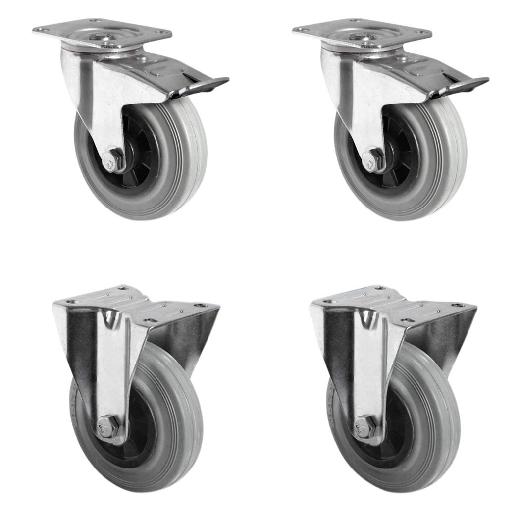 settpfp160p4r2r0 N rollo de 2 ruedas con tope, 2 ruedas fijas, polipropileno, goma, diámetro 160 mm, ruedas de transporte, cojinetes de rodillo, de carga, 405 kg (4 unidades)