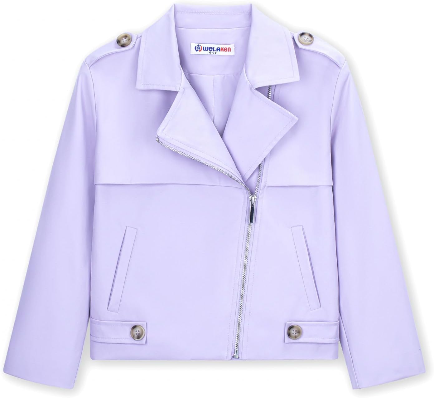 WELAKEN Girls Moto Biker Jacket with Asymmetrical Zipper and Lapel Collar, Lightweight Outerwear for Kids
