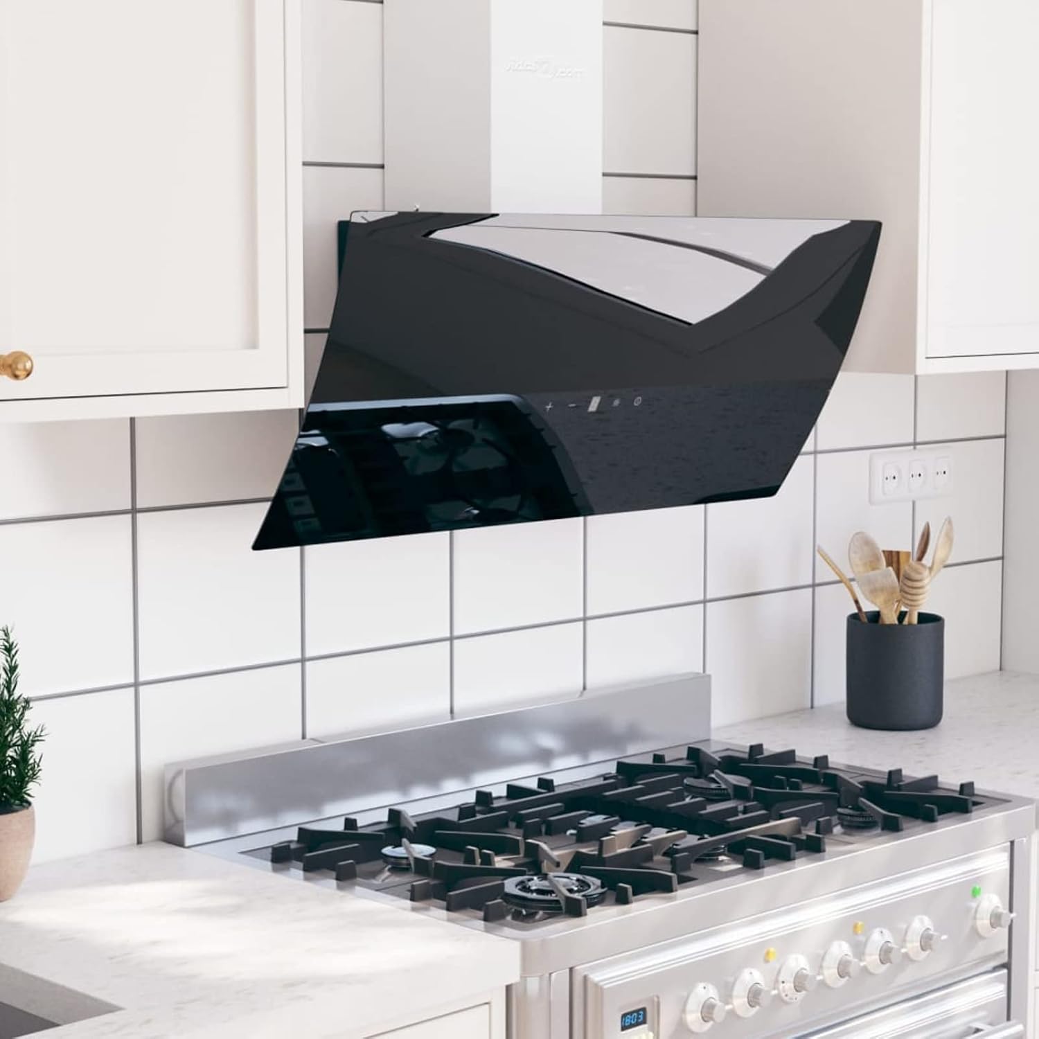 Campana extractora de pared, ANGYANG Extractor Cocina, acero vidrio templado negro 90 cm