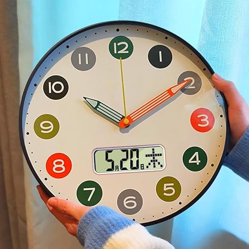 Nbdeal 掛け時計 連続秒針 静音 アナログ おしゃれ 日付 曜日表示 直径30cm LCD-色文字の黒枠ですのサムネイル