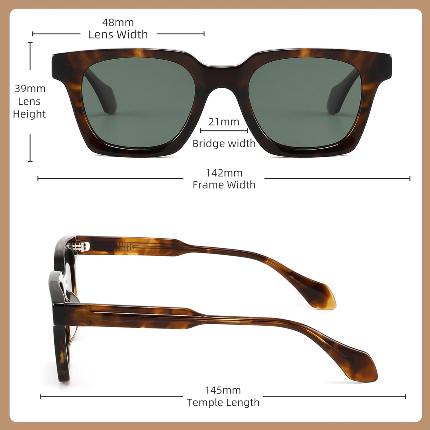 Square Polarized Sunglasses for Women Men Acetate | Lightweight Fashion UV400 Protection Treydy - Image 5