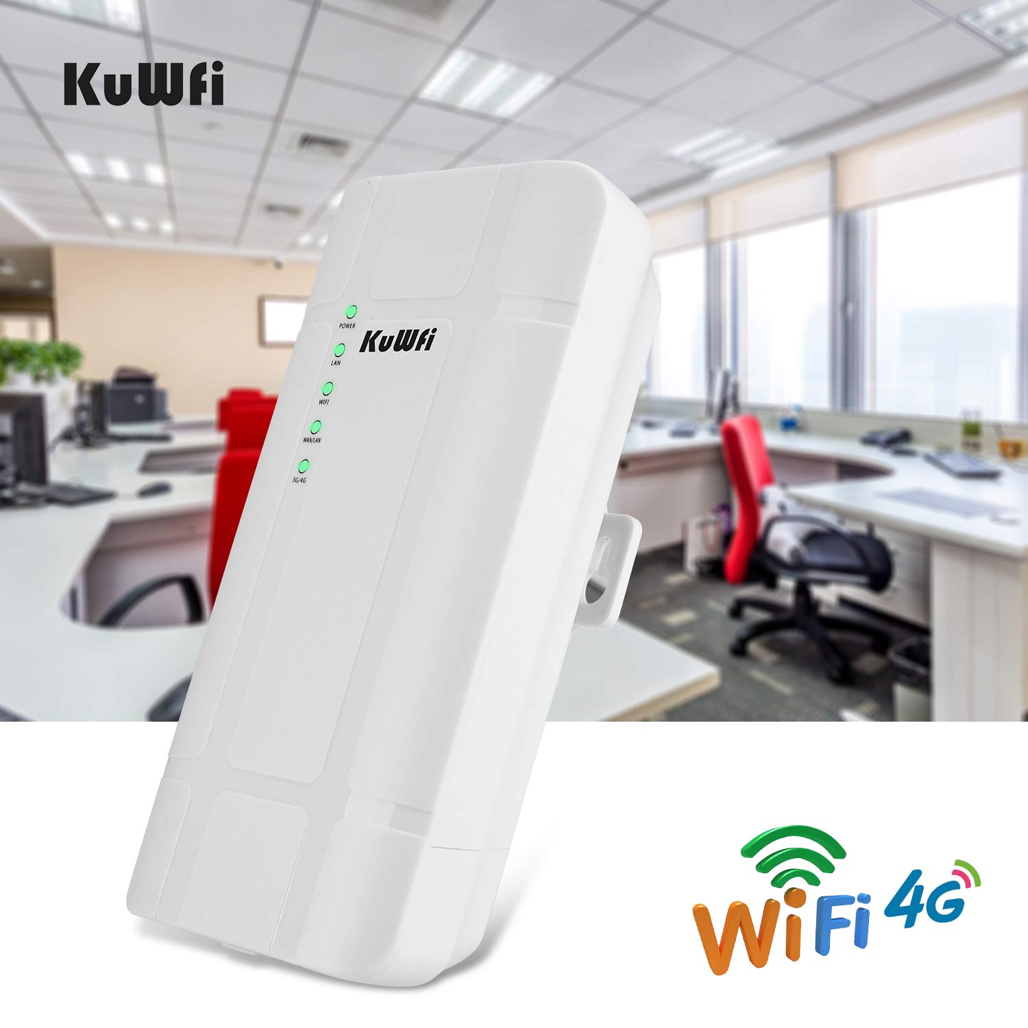 KuWFi Routeur 4G LTE, 300Mbps étanche extérieur 4G LTE CPE routeur avec Adaptateur POE CAT4 LTE routeurs 3G / 4G Carte SIM routeur WiFi pour caméra IP/Couverture WiFi extérieure