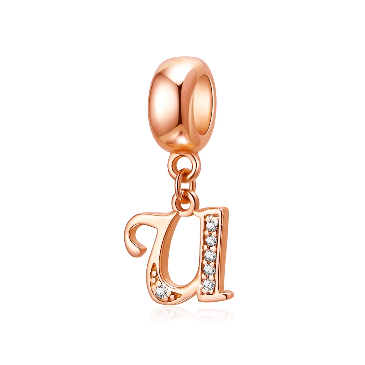 Rose Gold Letter Charms 925 Sterling Silver Initial A-Z Alphabet Beads Charm with CZ fit Pandora European Bracelet Gifts for Christmas Mothers Days