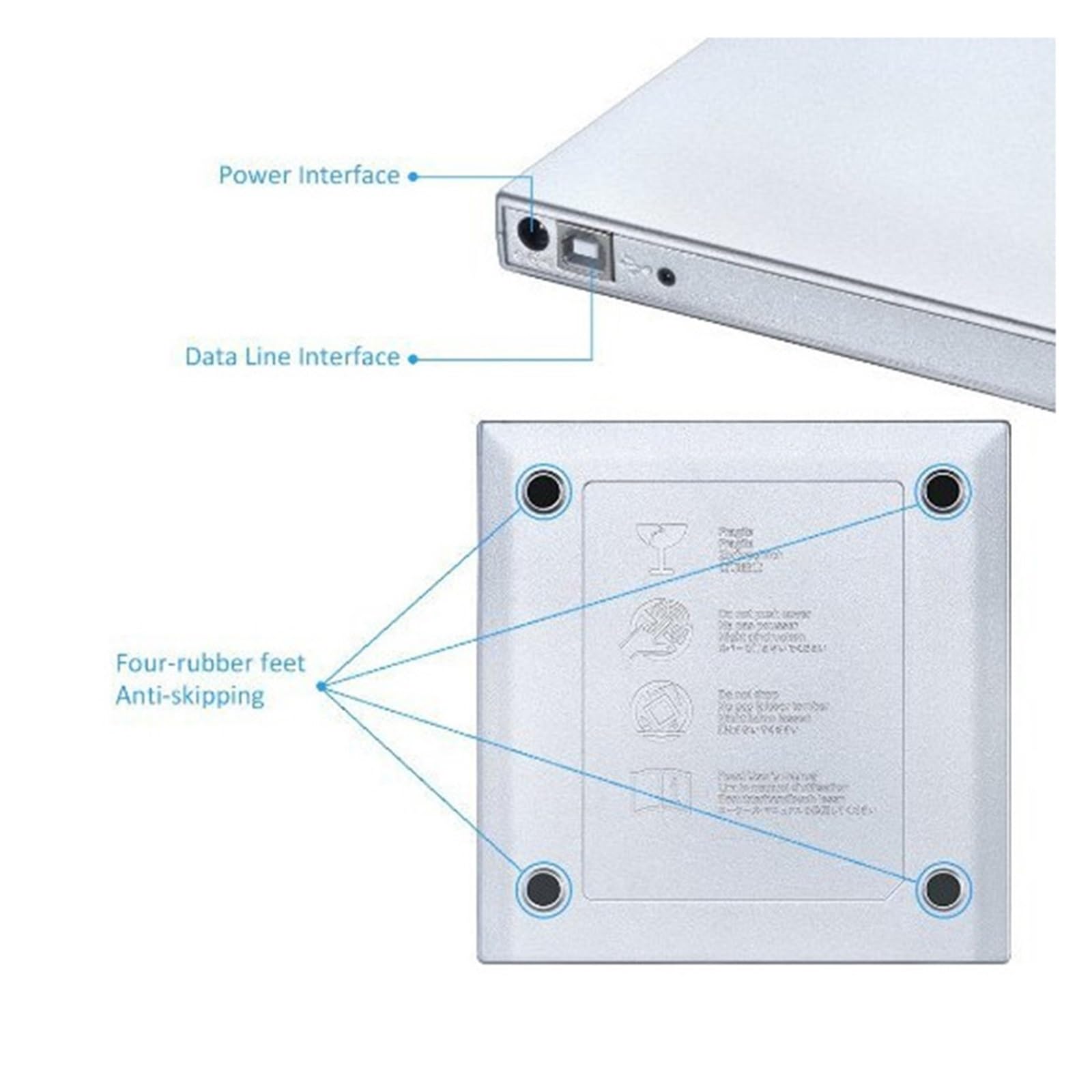 Lettore Dvd Lettore di Lettori di unità Ottiche Dvd Esterne USB 2.0 Portatili con unità Ottica CD Dvd Esterna Universale(Silver)