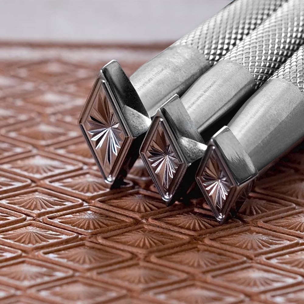 Leather Stamps Diamond Lined Geometric Stamp Set Leathercraft Stamping Tool Stainless Steel 3D Geometric Pattern for DIY Leathercraft Carving Working