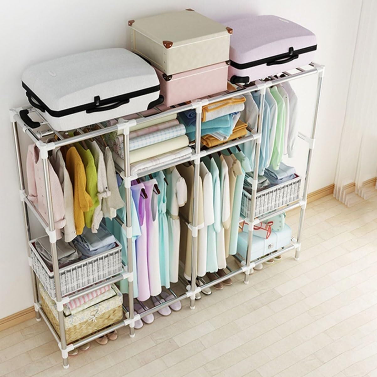 Wardrobe Closet Schrank Freistehender, Tragbarer Kleiderschrank Zur Hängenden Aufbewahrung Von Kleidung Mit Abdeckung Für Das Schlafzimmer Closet Aufbewahrungsschrank(143 * 45 * 170cm)