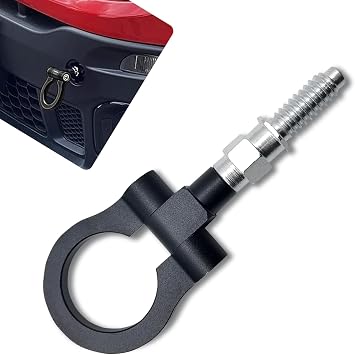 MLY Car Front Bumper Tow Hook, Aluminum Alloy Racing Bumper Trailer Rotary Tow Hooks, Screw-on Front Rear Tow Hook Towing Eye, Compatible with B-MW Cars Black