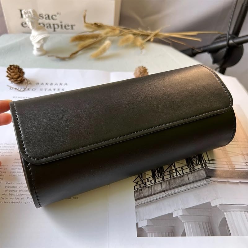 Handmade 3-Slot Leather Watch Roll Case
