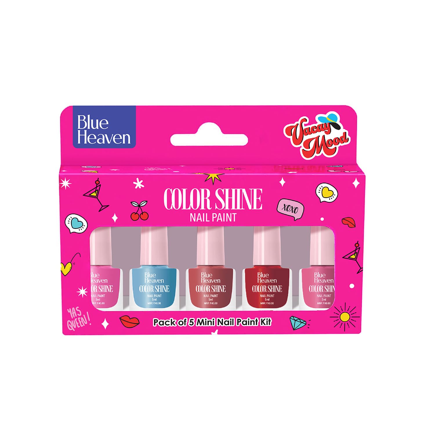 Blue Heaven Color Shine Nail Polish Set for Women | Pack of 5| Glossy Finish | Quick Drying | Long Lasting Nail Polish for Women | Chip Free Nail Paint | Gift Set for Women|Friday Night, 25ml