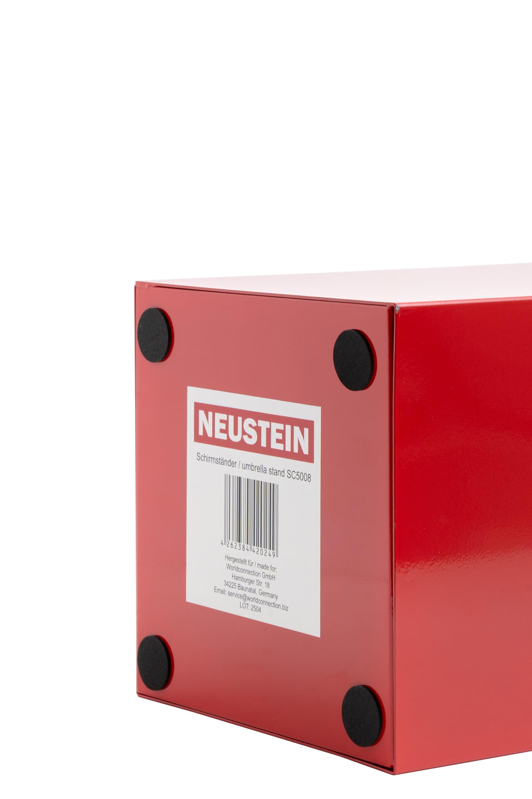 Schirmständer rot mit modernem Design aus Metall für Heim und Büro, Design-Ständer, 2 Haken, 2x Wasserauffangschale herausnehmbar, 15,5x15,5x49cm, quadratisch, Regenschirmständer