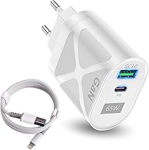 INFINIT-I Fast iPhone Charger, Mobile Charger, Fast Charge iPhone 65W 2 Ports, National Company, Fast Gan Technology, Cardiator with Cable 6A/66w Latest Generation (Lightning Cable)