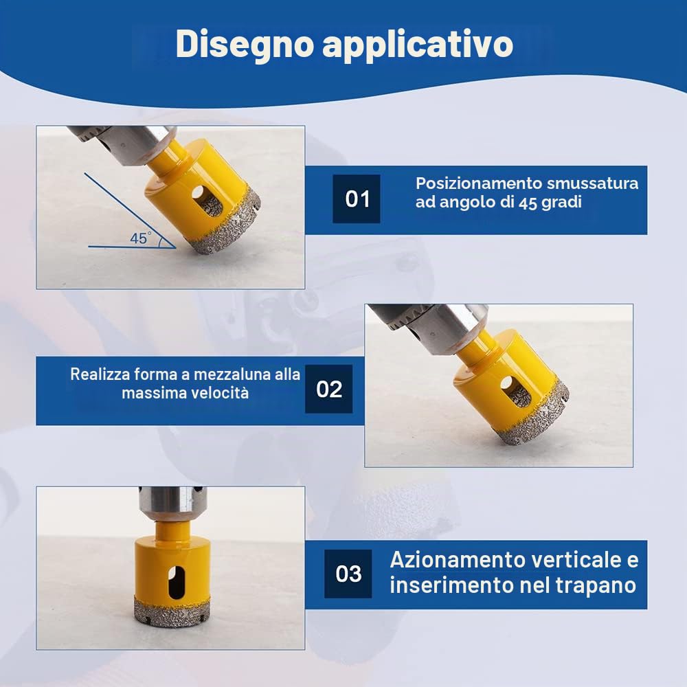 HIGHDRIL Trapano Diamantato Kit 11pezzi (6/8/10/20/25/28/32/35/45/50/65mm Punte per Trapano) Seghe a Tazza per Piastrelle Ceramica Marmo Granito
