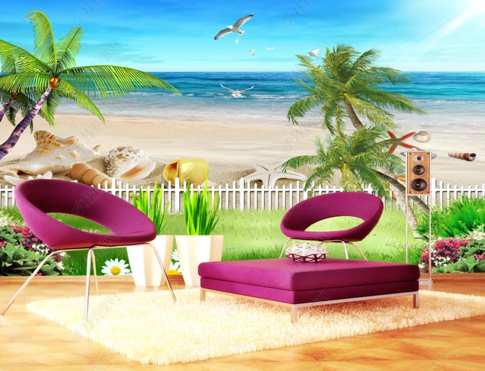 Papier peint intissé plage océan grand format 350x256 cm pour décoration murale salon