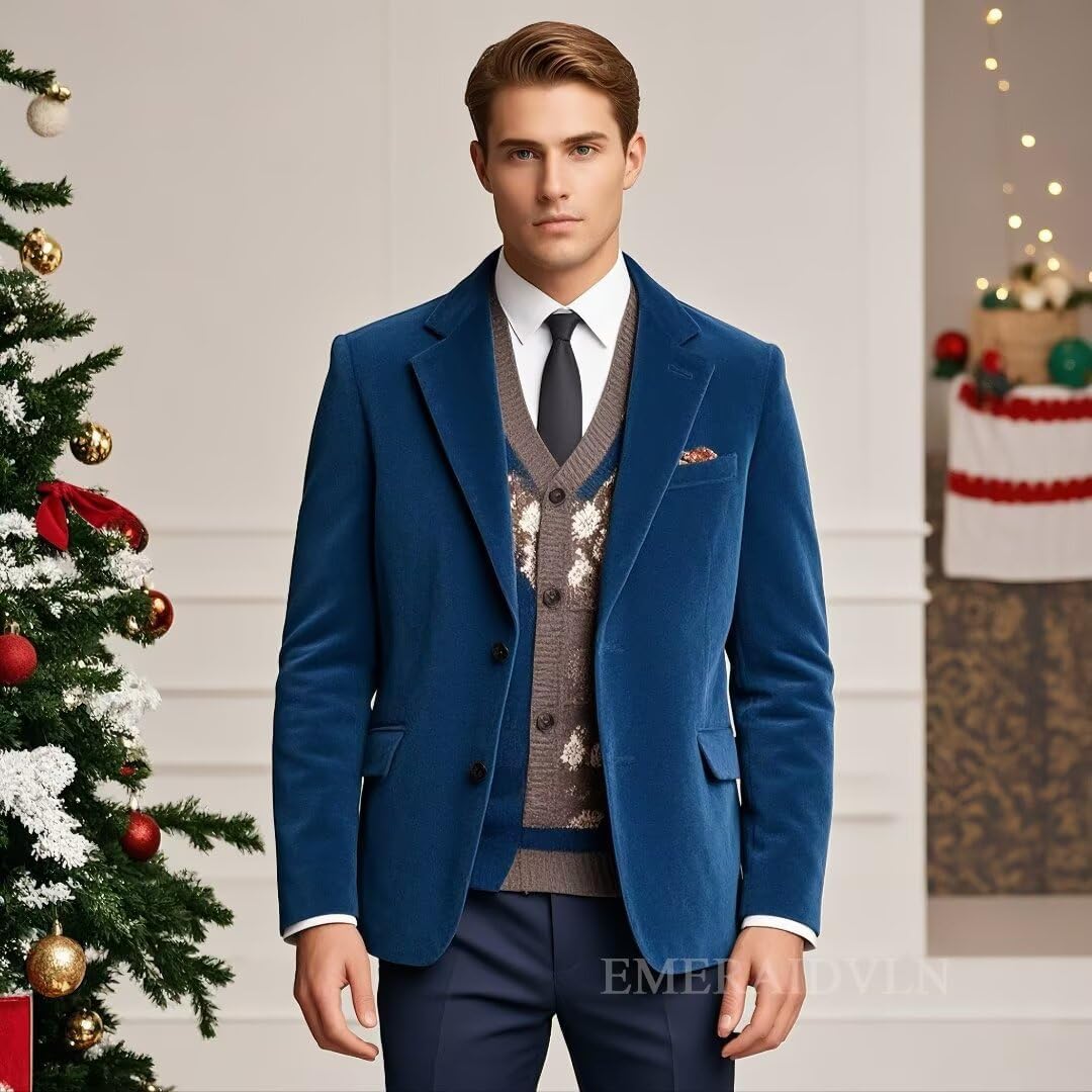 EMERAIDVLN Men's Velvet Blazer Slim Fit Wedding Suit Jacket Casual Notched Lapel 2 Button Sport Coats Christmas Tuxedo Jacket