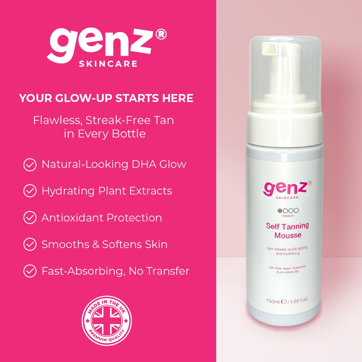 Gen Z London Fake Tan Self Tan Tanning Mousse, Moisturising Mousse for Sun-Kissed Glow, Nourishes, Tones - Image 3