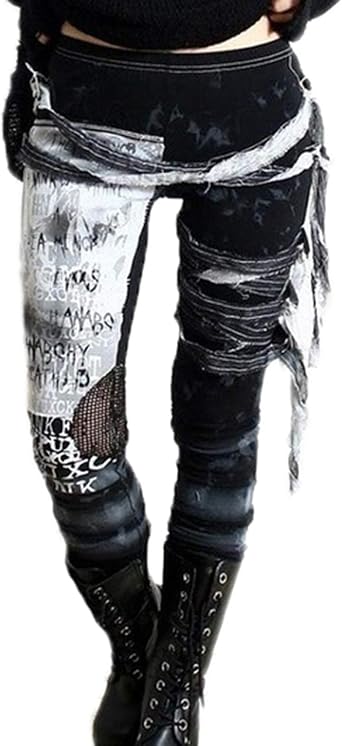 Keepmore Pantaloni Leggings gotici da Donna Punk Pantaloni con Leggings  Cargo in Mesh Aderenti rotti : Amazon.it: Abbigliamento