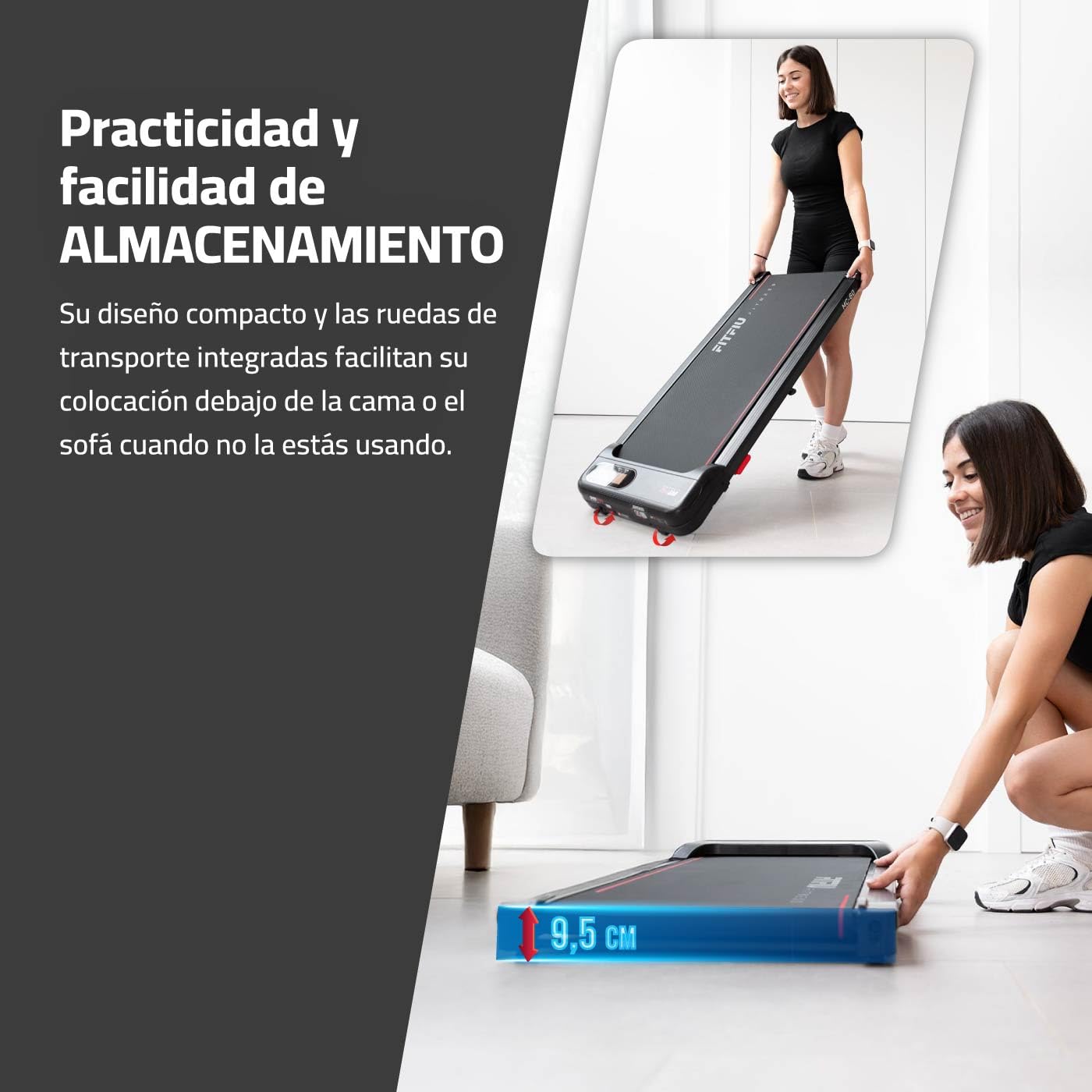 FITFIU Fitness MC-60 Cinta de Andar con Inclinación 9%, Velocidad hasta 6 km/h 750W, Diseño Compacto Conexión App y Mando a Distancia, Walking Pad con Ruedas para Caminar en Casa