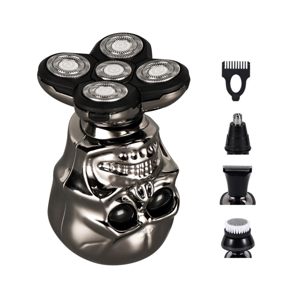 COLLBATH Afeitadora Eléctrica de Cabeza y Rostro, Recortadora Facial de Acero Inoxidable, 5 Cabezales Flotantes, Plata, Carga Usb, para Hombres, Talla Única, Uso Doméstico