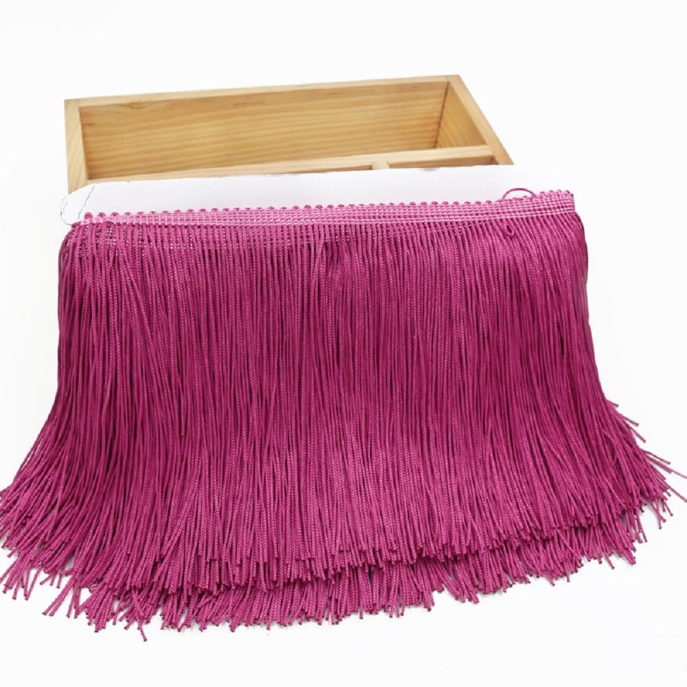 Yalulu 10 Meters Chainette Fringe Trim Lace Tassel, 15cm Wide Fringe Trim Ribbon for DIY Latin Dress Clothes Accessories (Rose Red)