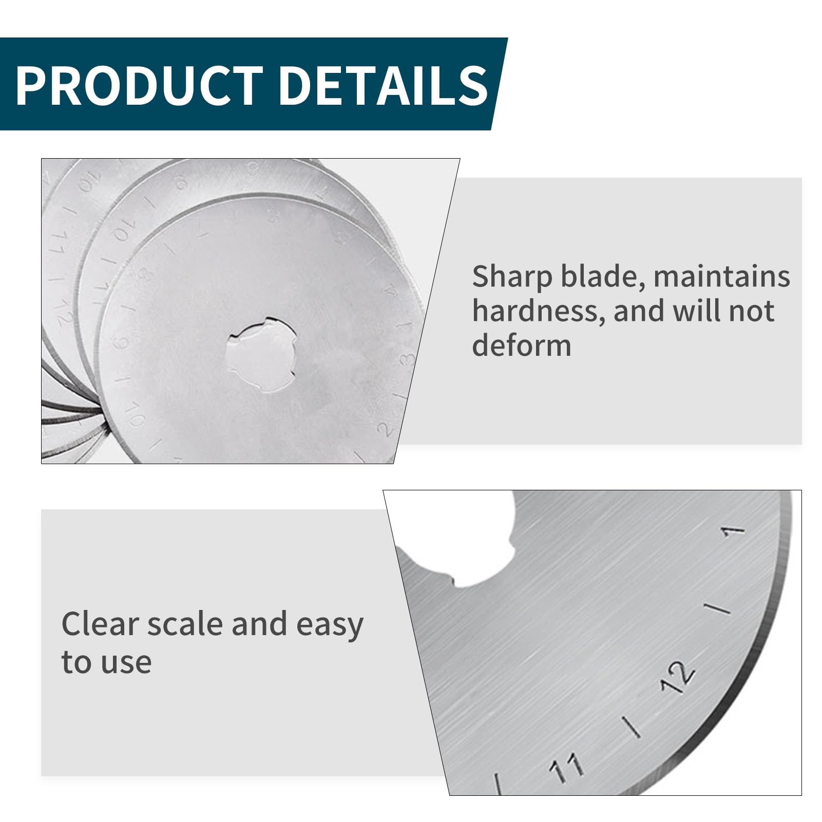 45mm Rotary Cutter Blades (Pack of 10), Fits Olfa, Fiskars Rotary Cutter, Turecut - Image 3