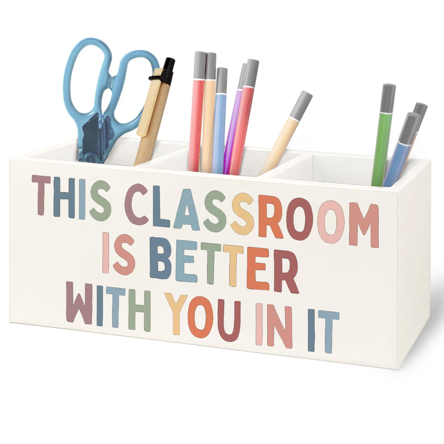 URLLUAE Boho Classroom Wooden Pen Pencil Holder for Desk Accessories, Back to School Supplies for Students College Boys Girls Teachers First Day of