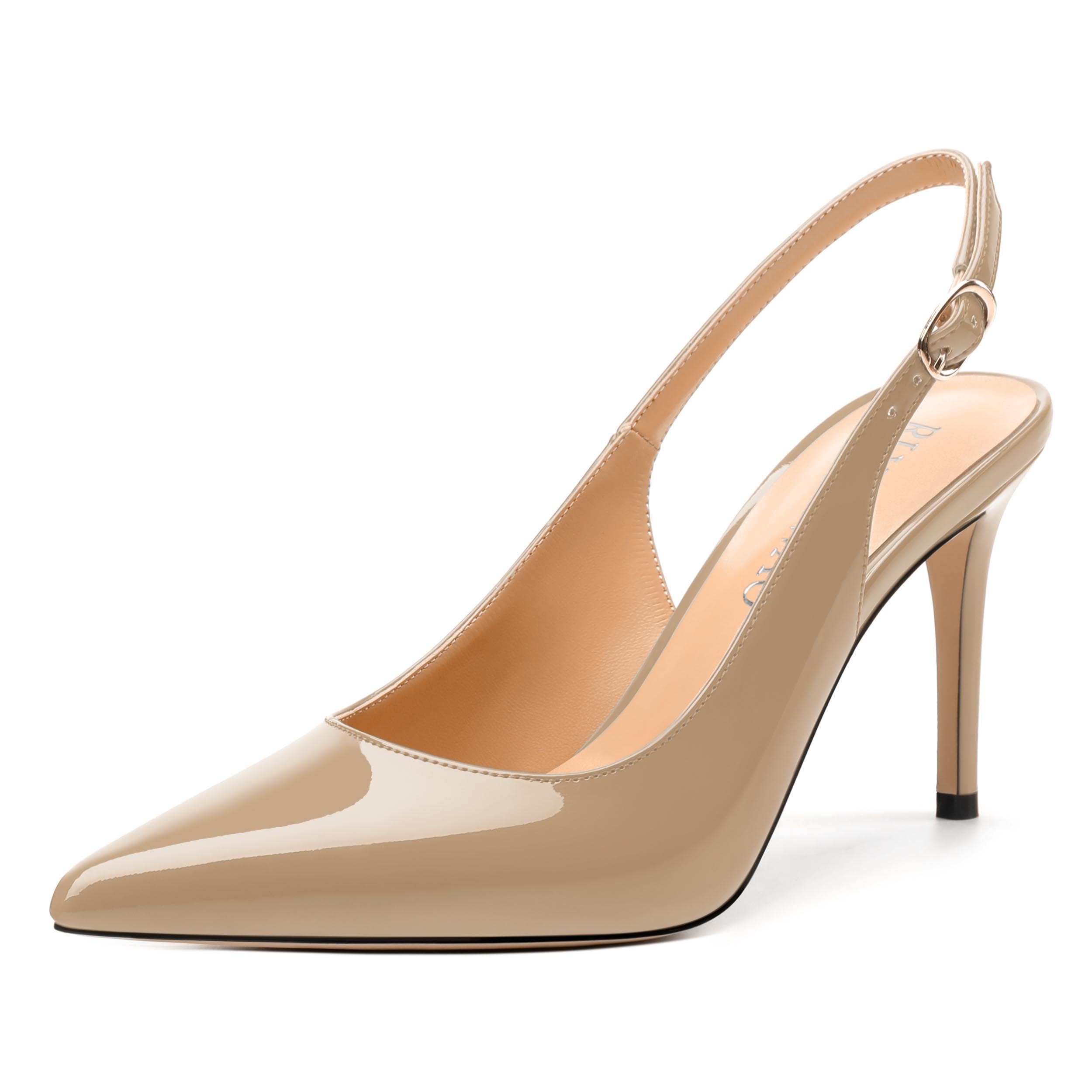 RLYGHWAO Women's Pumps, Slingback Pointed Toe Stiletto High Heels, Fashion Adjust Buckle Patent Shoes for Women 3.3 inch