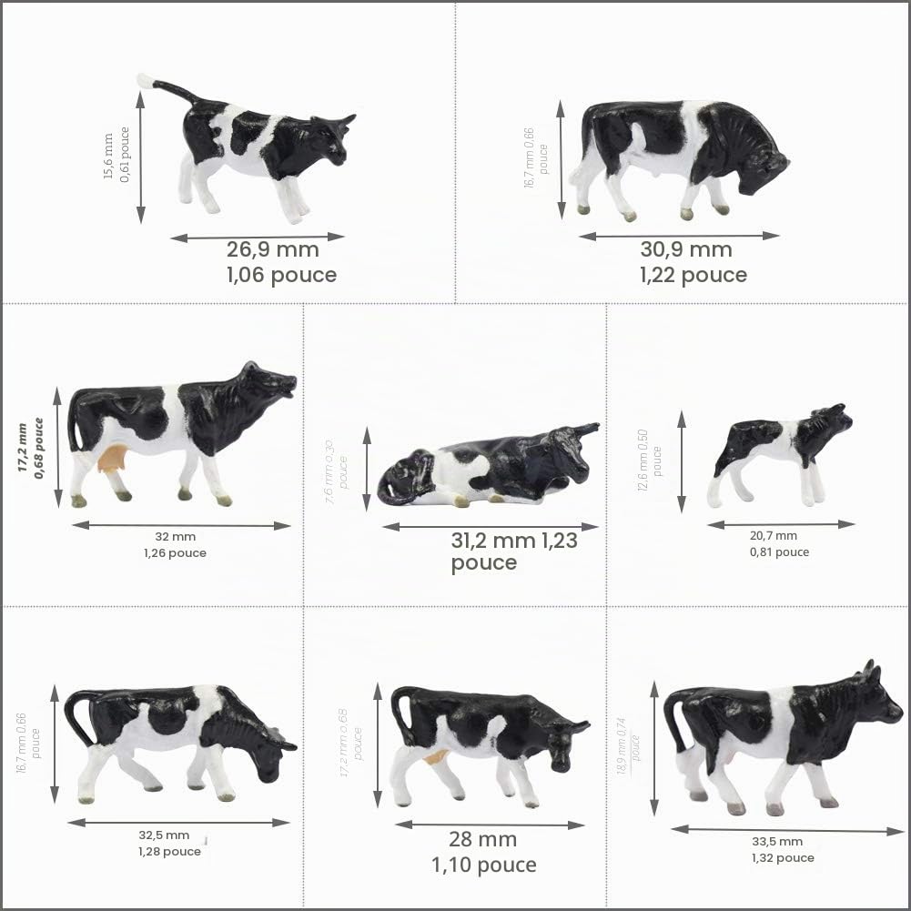 Evemodel Modélisme ferroviaire 36 pièces 1:87 Animaux de Ferme Bien Peints Piste H0 Vaches Chevaux Figurines