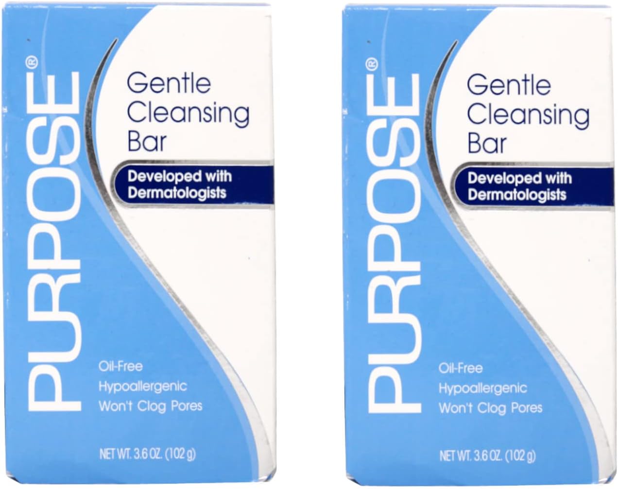 PURPOSE Gentle Cleansing Bar, Developed with Dermatologists for All Skin Types, For Sensitive & Dry Skin, Oil-free, Hypoallergenic, Sulfate-Free, 3.6 oz Bar (Pack of 2)