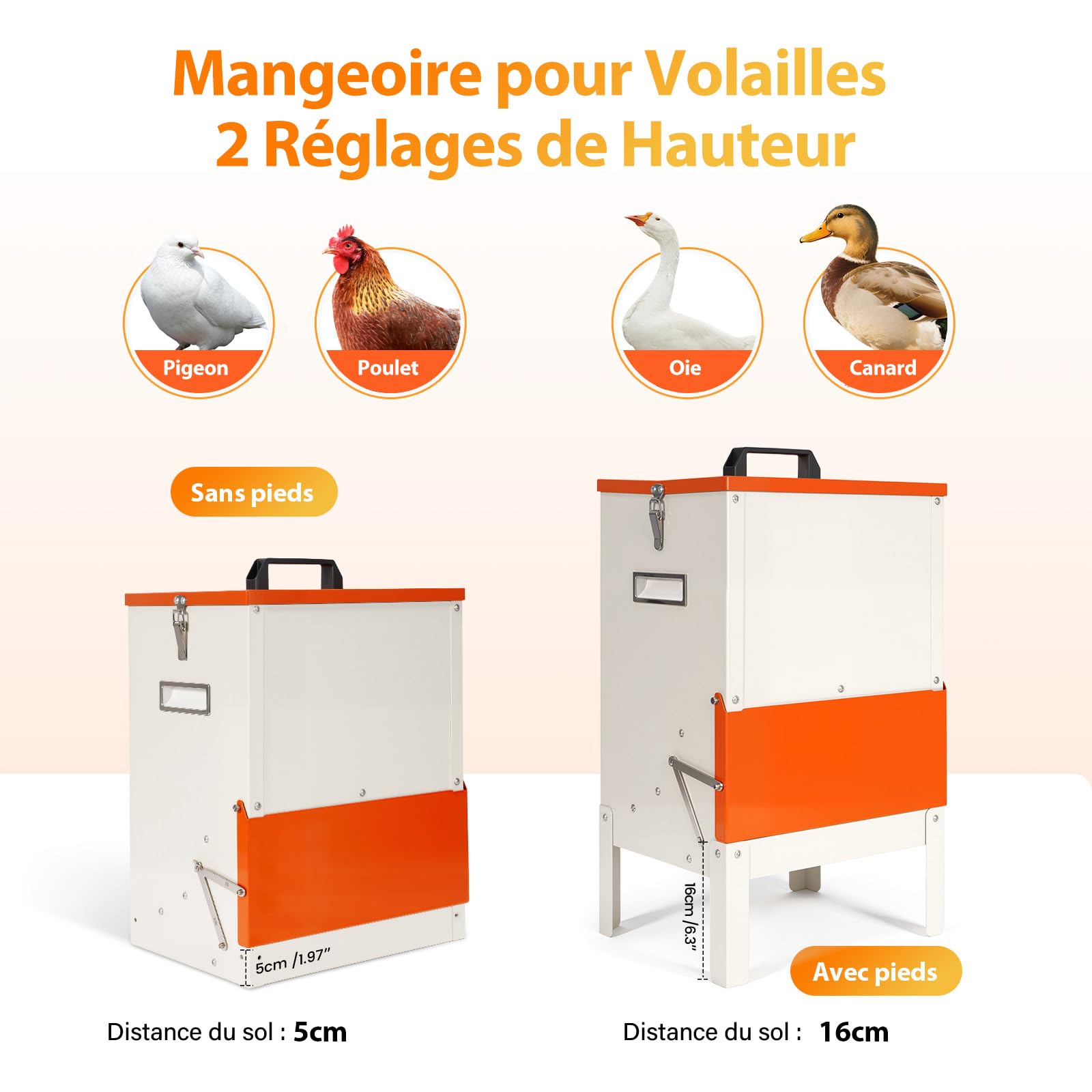 Mangeoire Poules,18kg Acier Galvanisé, Alimentateur Volaille Anti Gaspillage,Trogue Automatique Poule,Mangeoire Volailles Suspendue,Trogue Poules Contre Nuisible Anti Nuisible Volaille