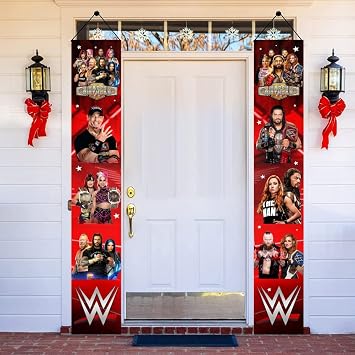 2Pcs Wresting Birthday Porch Sign Door Hanging Banner Party Supplies for Wresting Themed Door Decorations