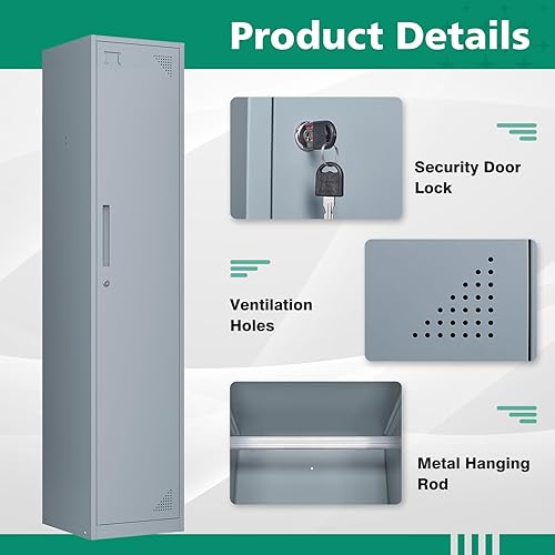 Vista 103 de Letaya Armario de almacenamiento de metal para empleados, armario organizador de acero con cerradura de 1 puerta para trabajo, escuela, gimnasio