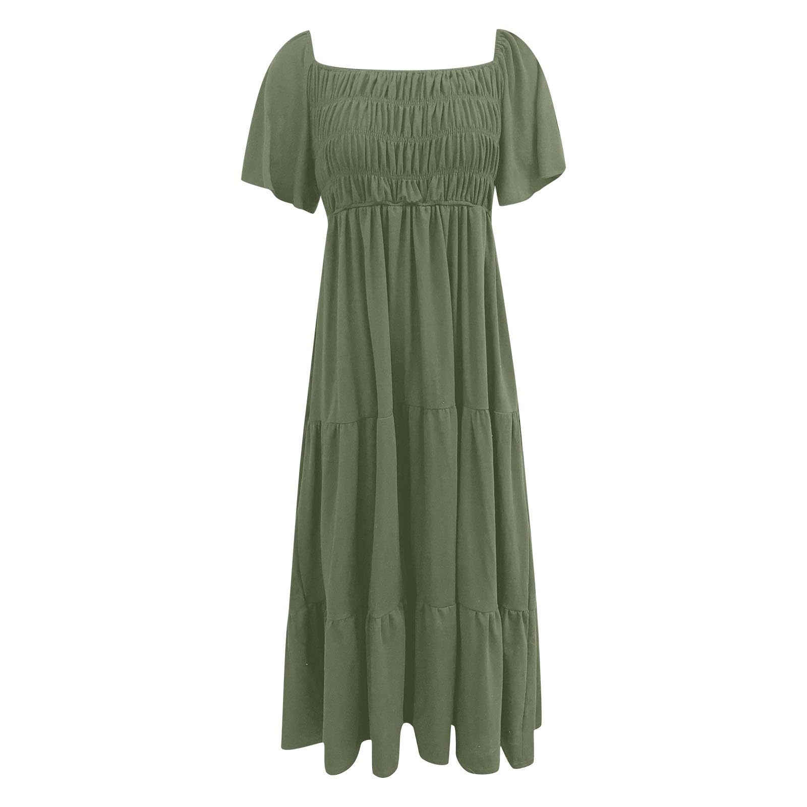 Vestido largo de verano para mujer, informal, manga corta, cuello en V, cintura elástica
