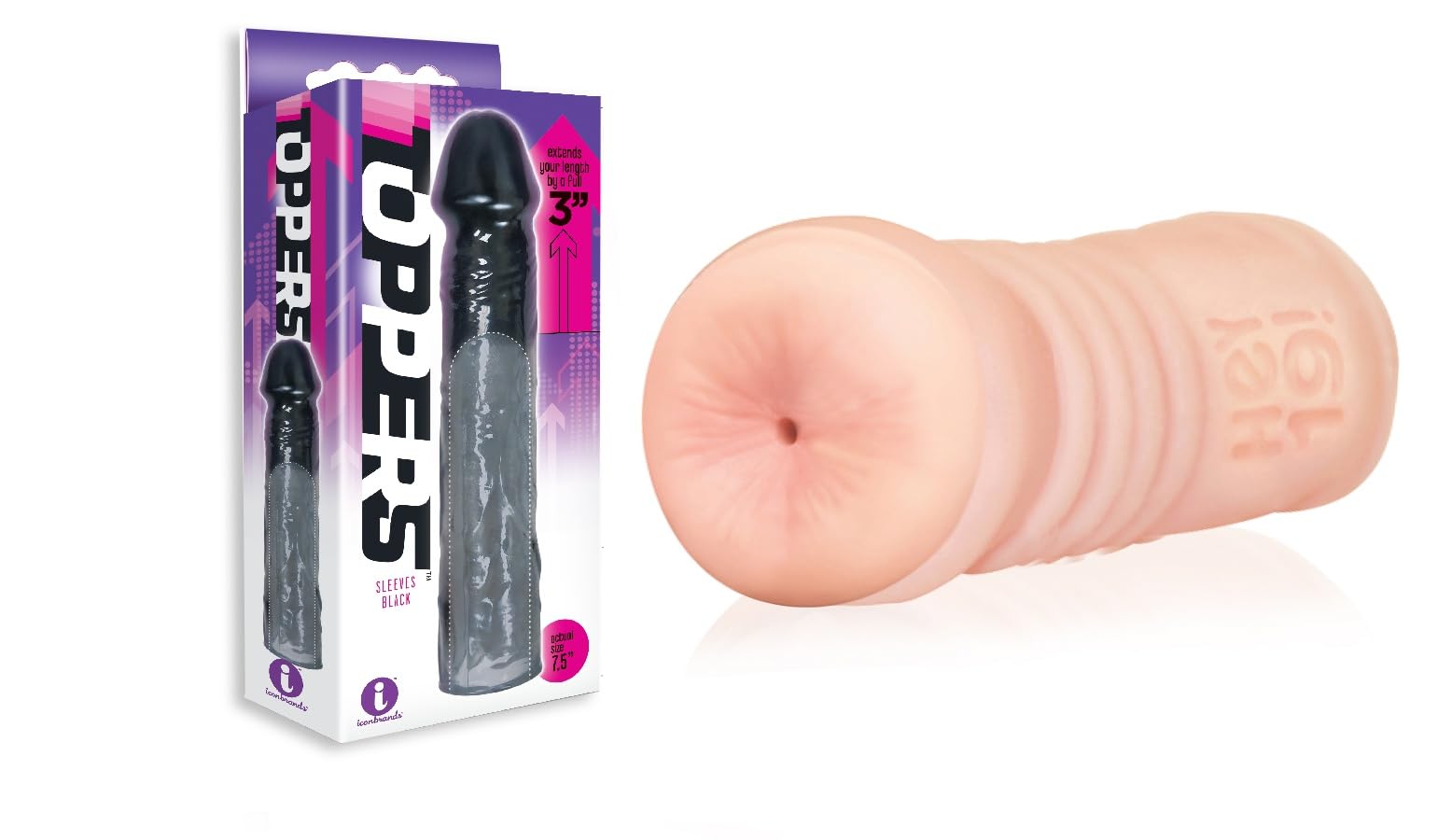Amazon.com: Sex Toy Couples kit of Toppers - Black, Extender Sleeve and  Icon Brands Vibrating Pussy Stroker Jillian Janson : Health & Household