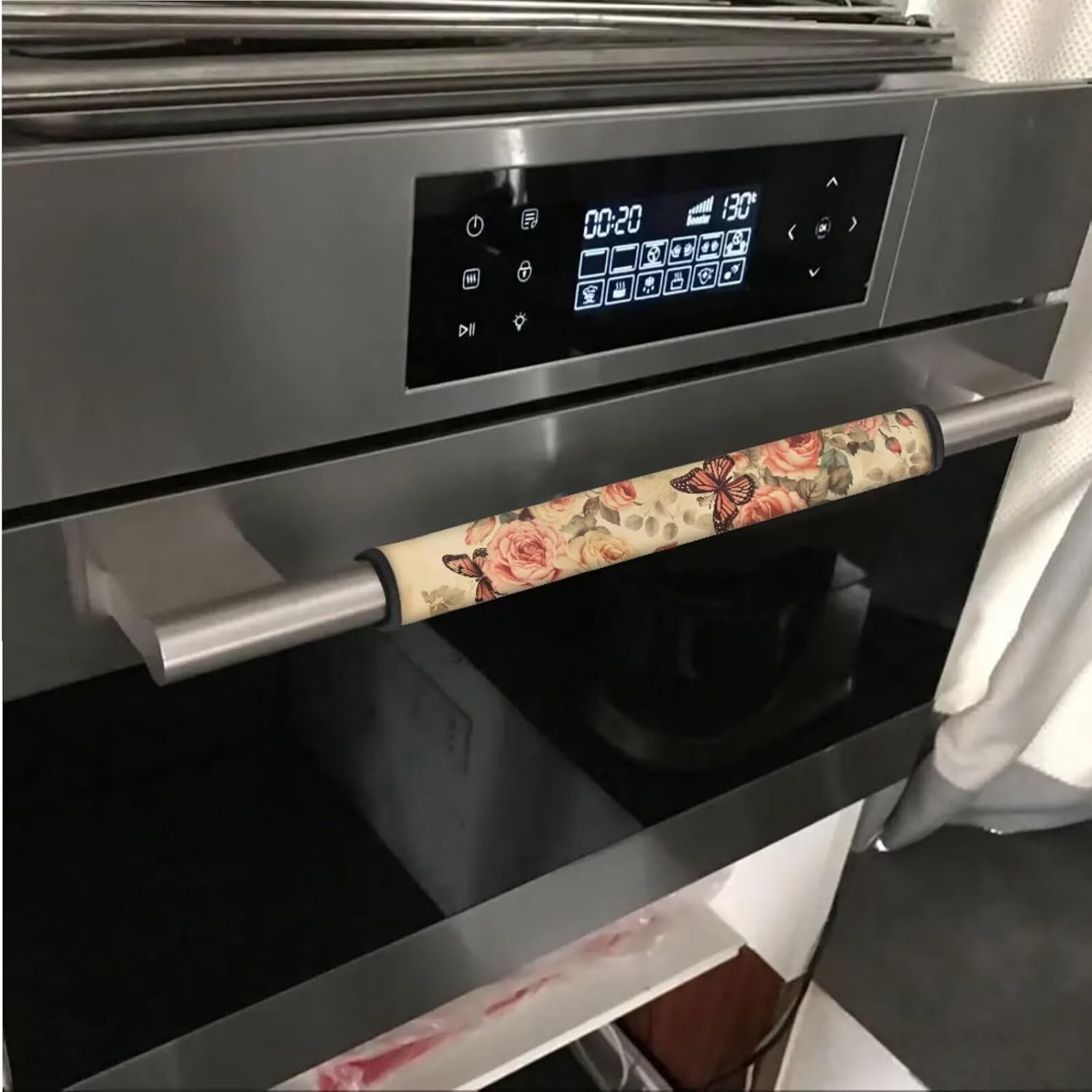 Rose Butterfly Vintage Print Refrigerator Door Handle Covers 6 Pieces Washable Oven Fridge Handle Cover Waterproof Appliance Handle Cover Sets Decor for Oven Dishwasher