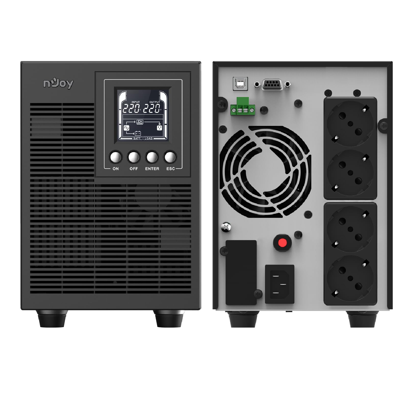 NJOY Echo Pro 2000 Gruppo di Continuità Server 2000VA 1600W | Doppia Conversione Online | Onda Sinusoidale Pura | 4 Schuko | USB RS232 EPO Slot SNMP | 4 batterie da 12V 9Ah | UPS Rack Datacenter