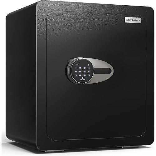 BONANO Fireproof Safe Box, 2.0 Cub Home Safe Fireproof Waterproof with Mute Function & Touch Screen Keypad, Money Safe with Removable Shelf & Led Light, Wall or Floor Mounting Safe for Home Office