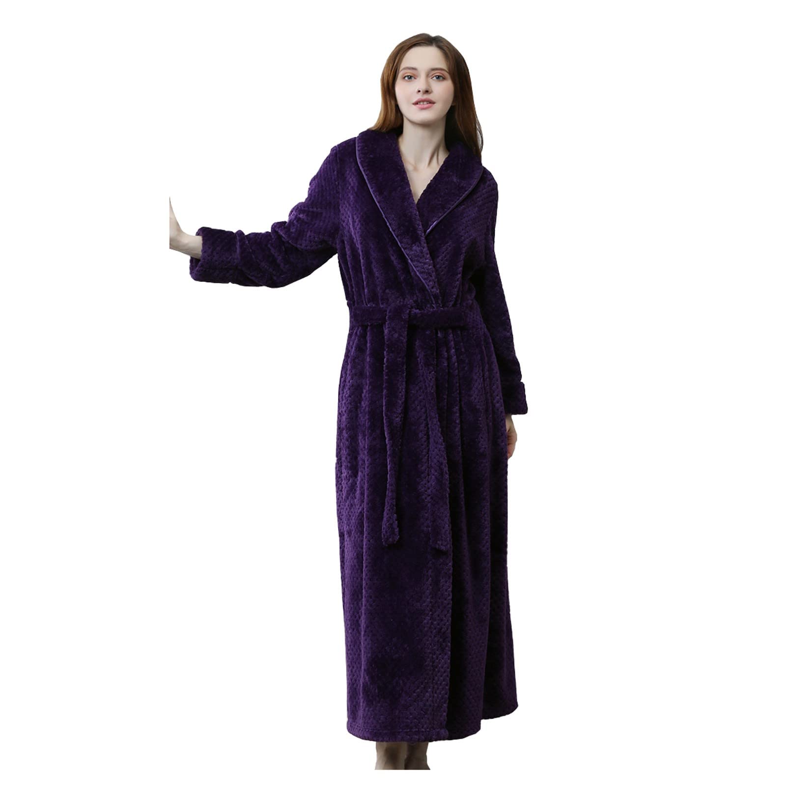 Albornoz de rizo para mujer, sin capucha, de algodón, bata larga para sauna, albornoz de forro polar, suave, ropa de dormir mullida, para todas las estaciones