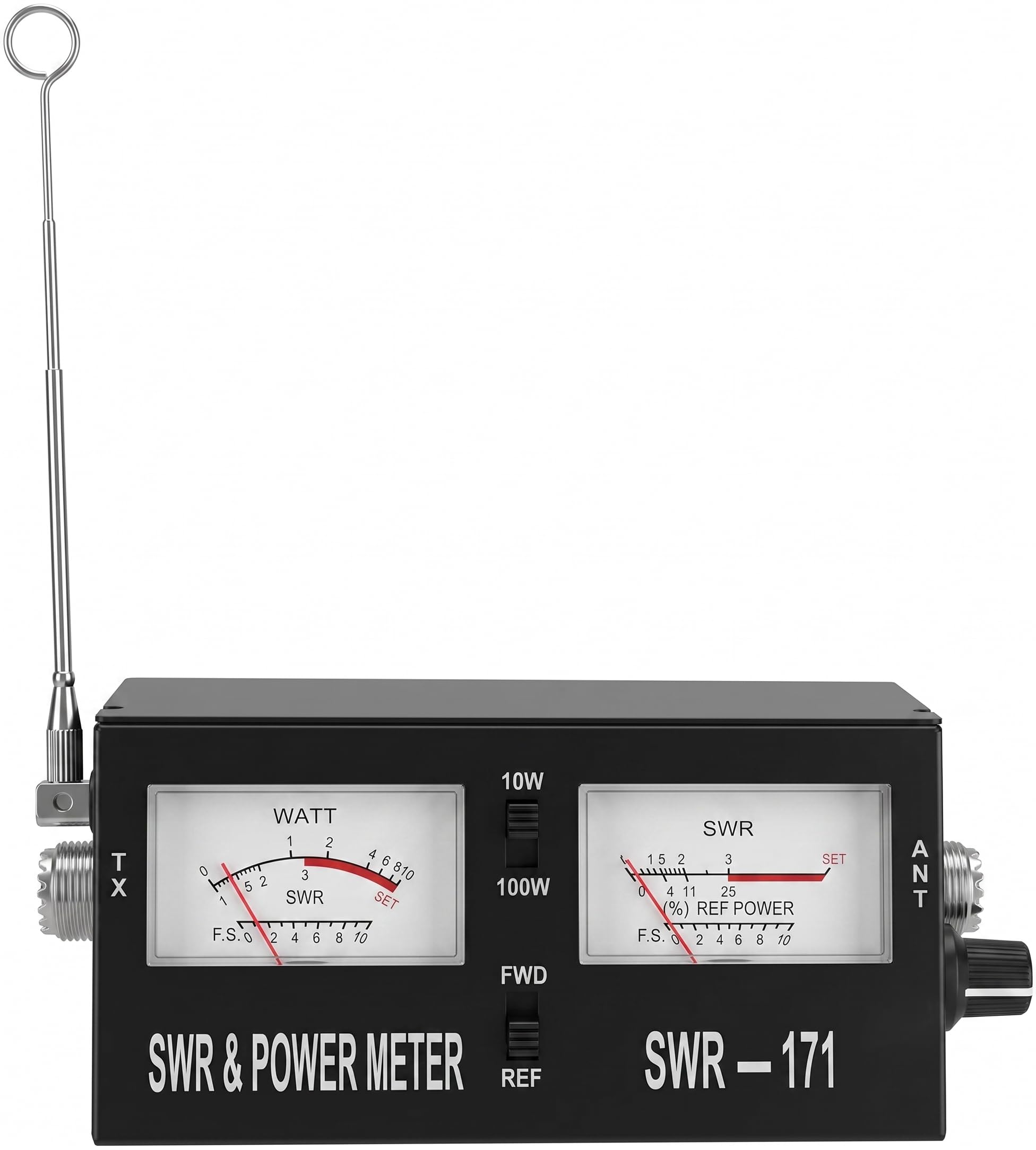 SWR-171 TOS-mètre et Wattmètre Analogique 1.5-150 MHz – Mesure SWR et Puissance 10W/100W, Connecteurs SO-239 (PL), Idéal CB et Radioamateur
